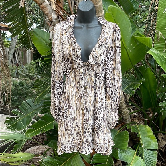 Together ruffled leopard, print and gold metallic thread, bohemian dress - Picture 1 of 9